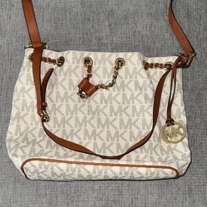 Michael Kors Cream and Brown Logo Shoulder Bag